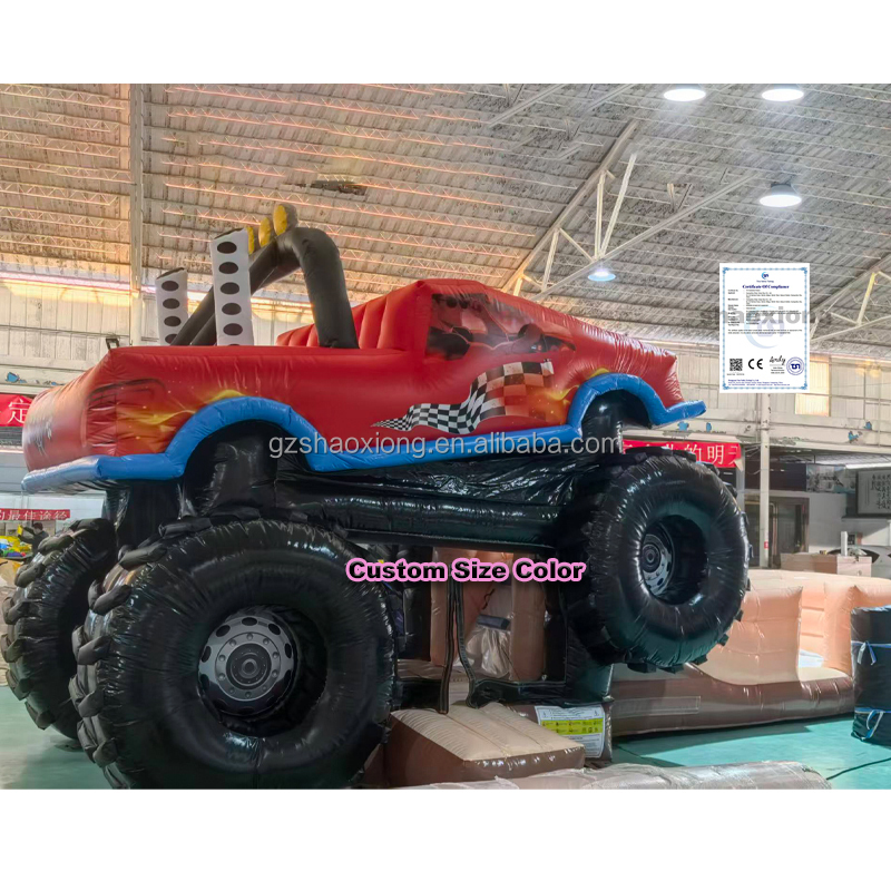 Kids Outdoor Jumping Castle - Commerciële buiten springkussencombinatie met monstertruckthema voor