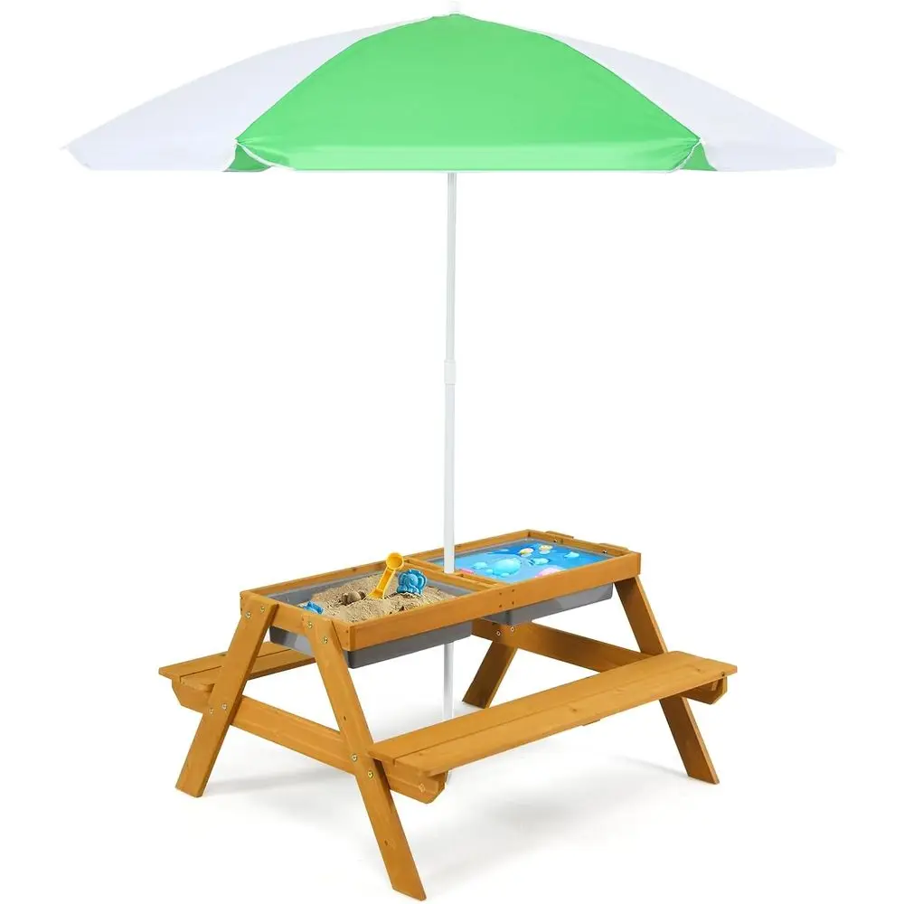 Kids Outdoor Table With Umbrella - 3-in-1 in hoogte verstelbare kinder picknicktafel