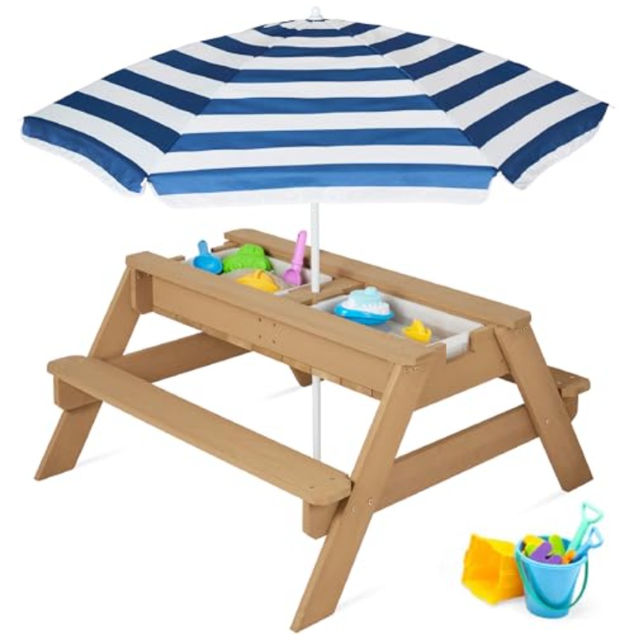 Kids Outdoor Table With Umbrella - Buitentafel voor kinderen met parasol, 3-in-1