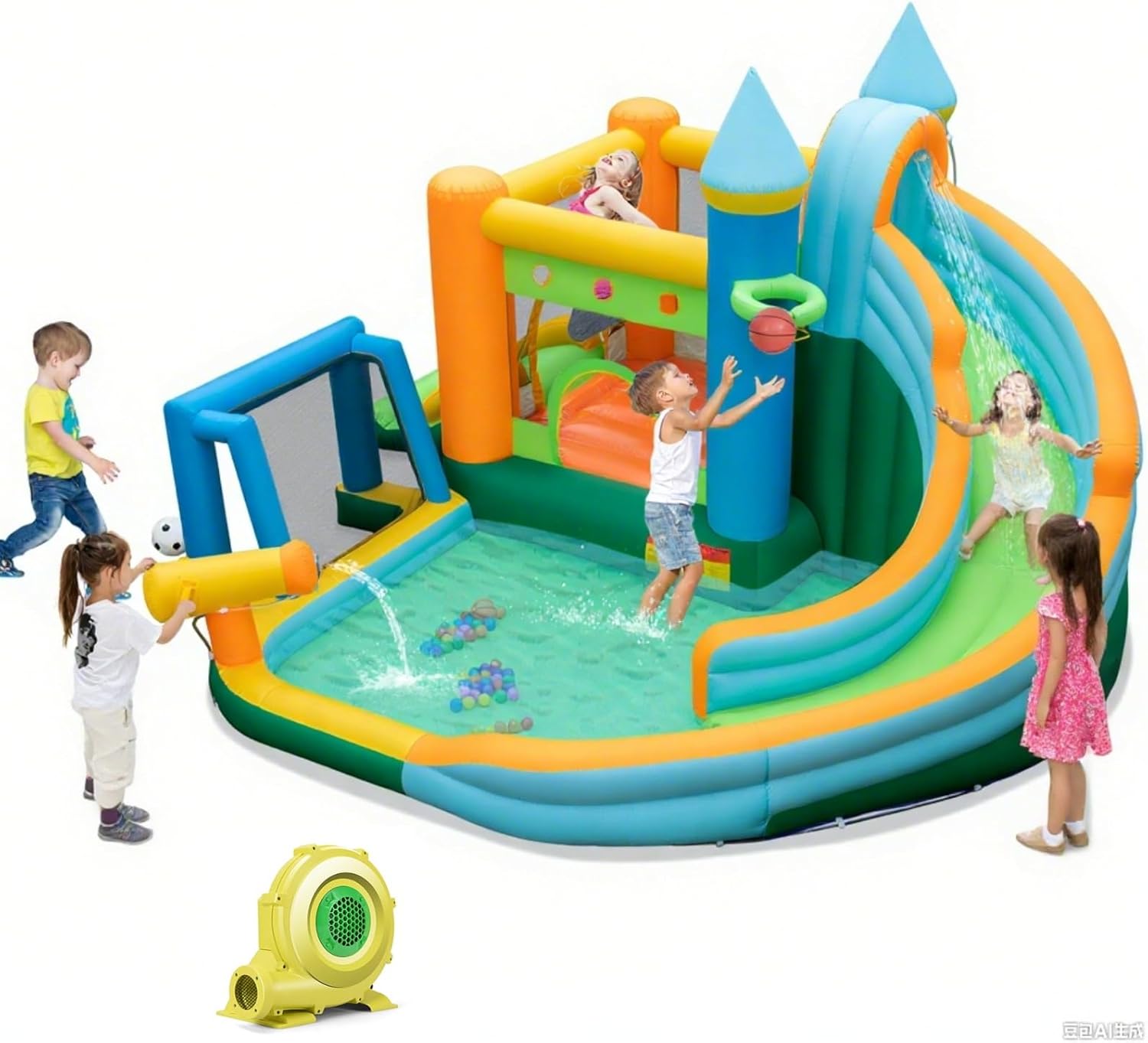 Kids Outdoor Jumping Castle - 9-in-1 Opblaasbare Waterglijbaan Springkasteel voor Grote