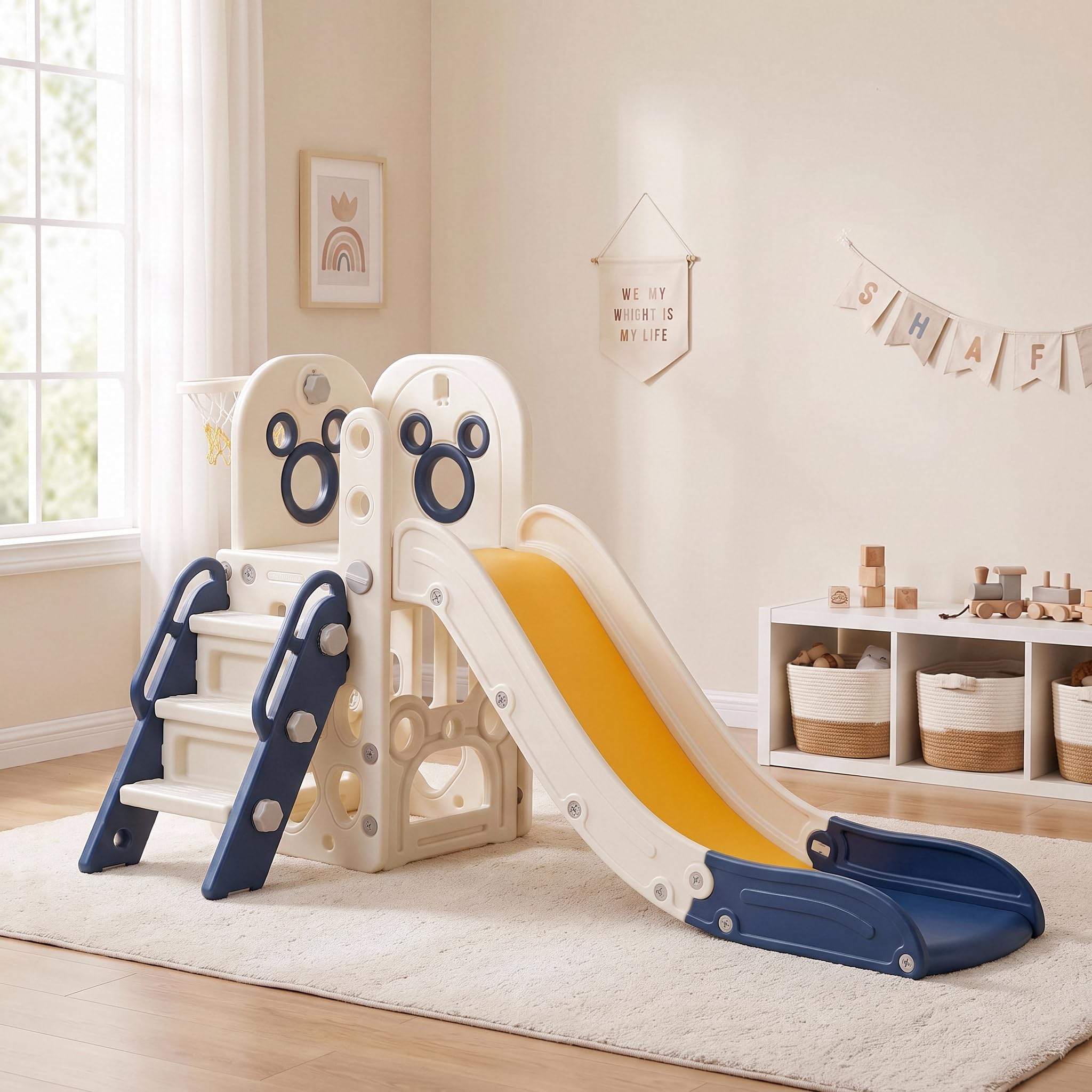 Kids Outdoor Playground - 6-in-1 peuter glijbaan speelset, stevige L-vormige