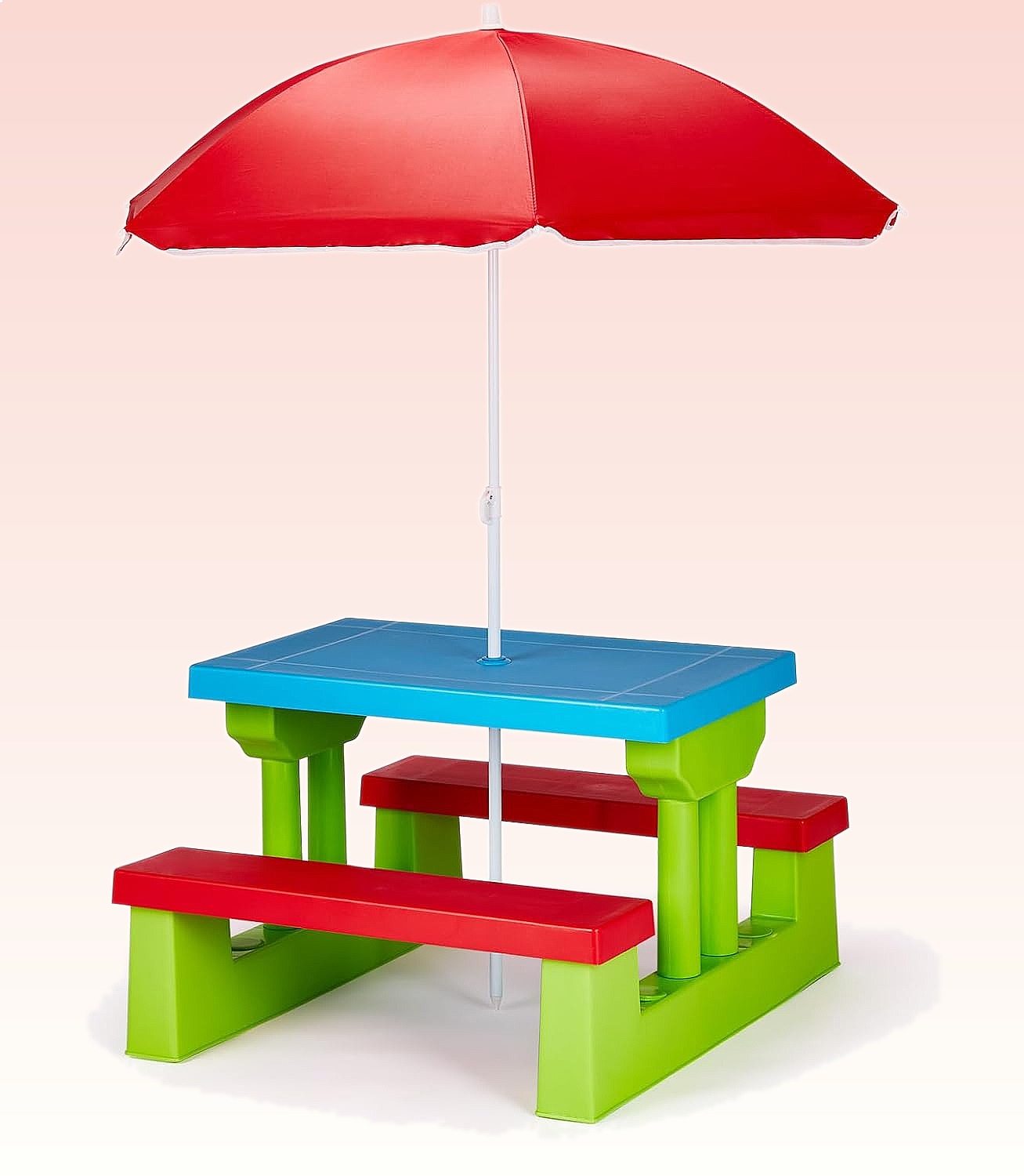 Kids Outdoor Table With Umbrella - JOYMOR Kinderpicknicktafel met parasol, plastic tafel-