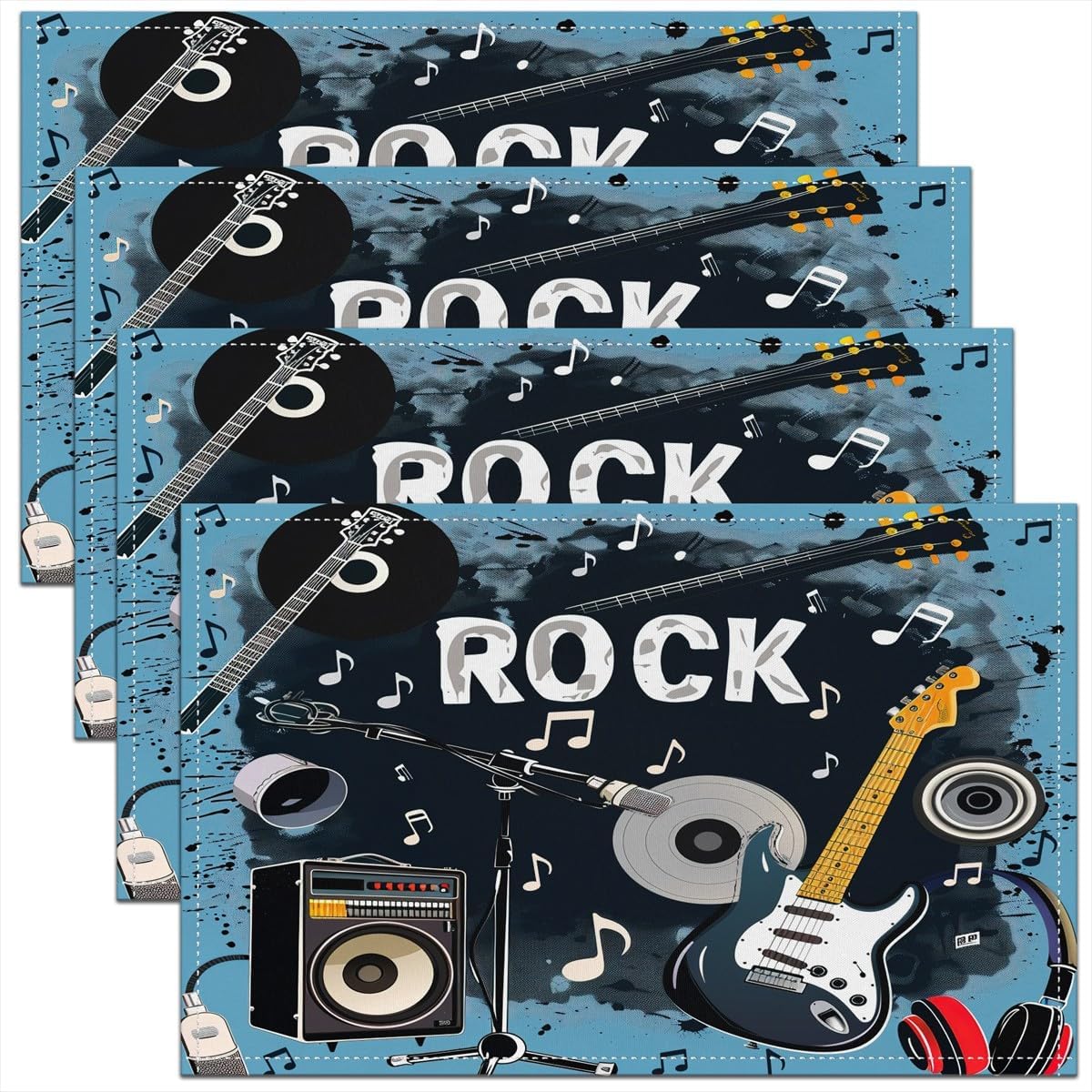 Kids Outdoor Kitchen Set - Rockmuziek Placemats Set van 4 18