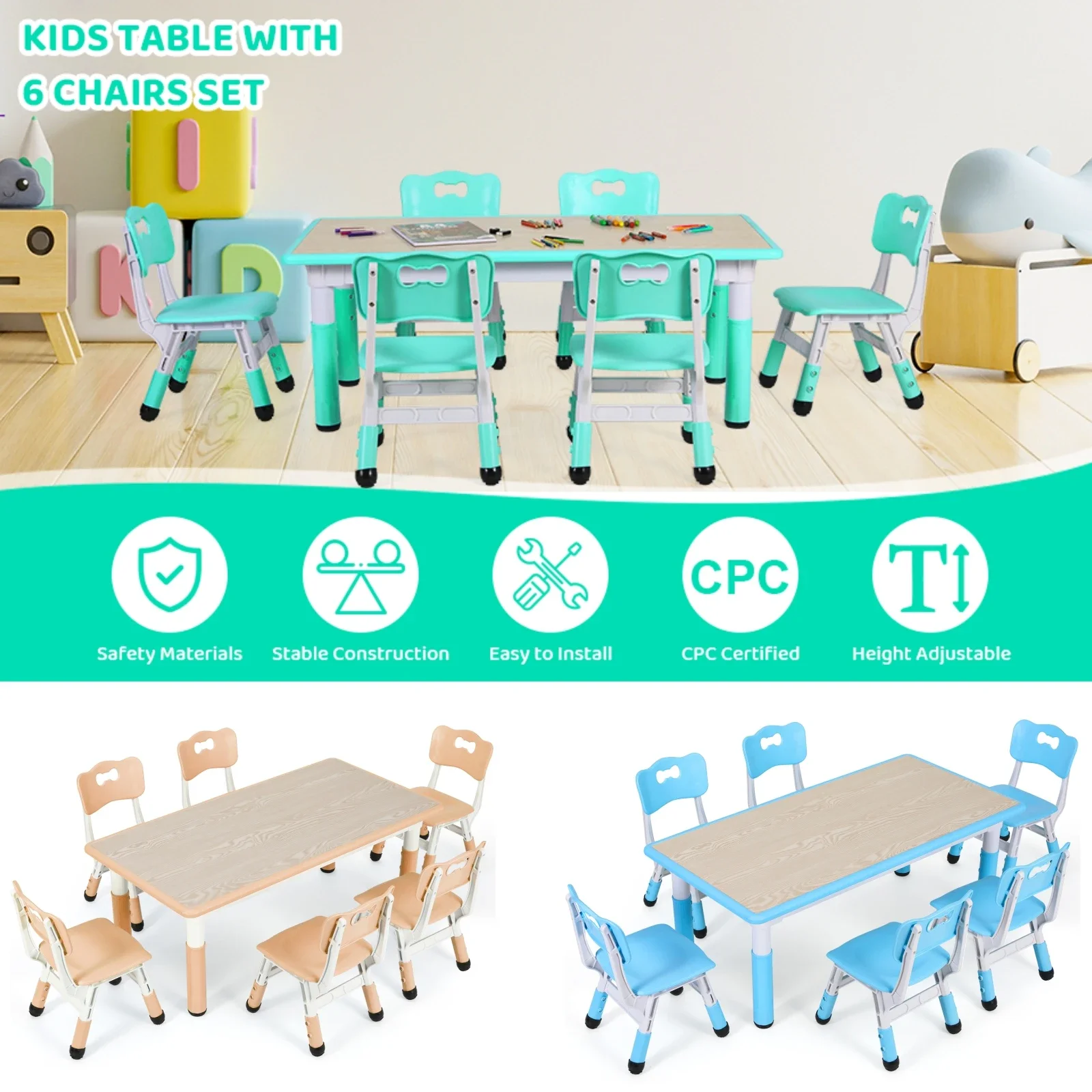 Kids Outdoor Table And Chairs - Kindertafel En 6 Stoelen Set In