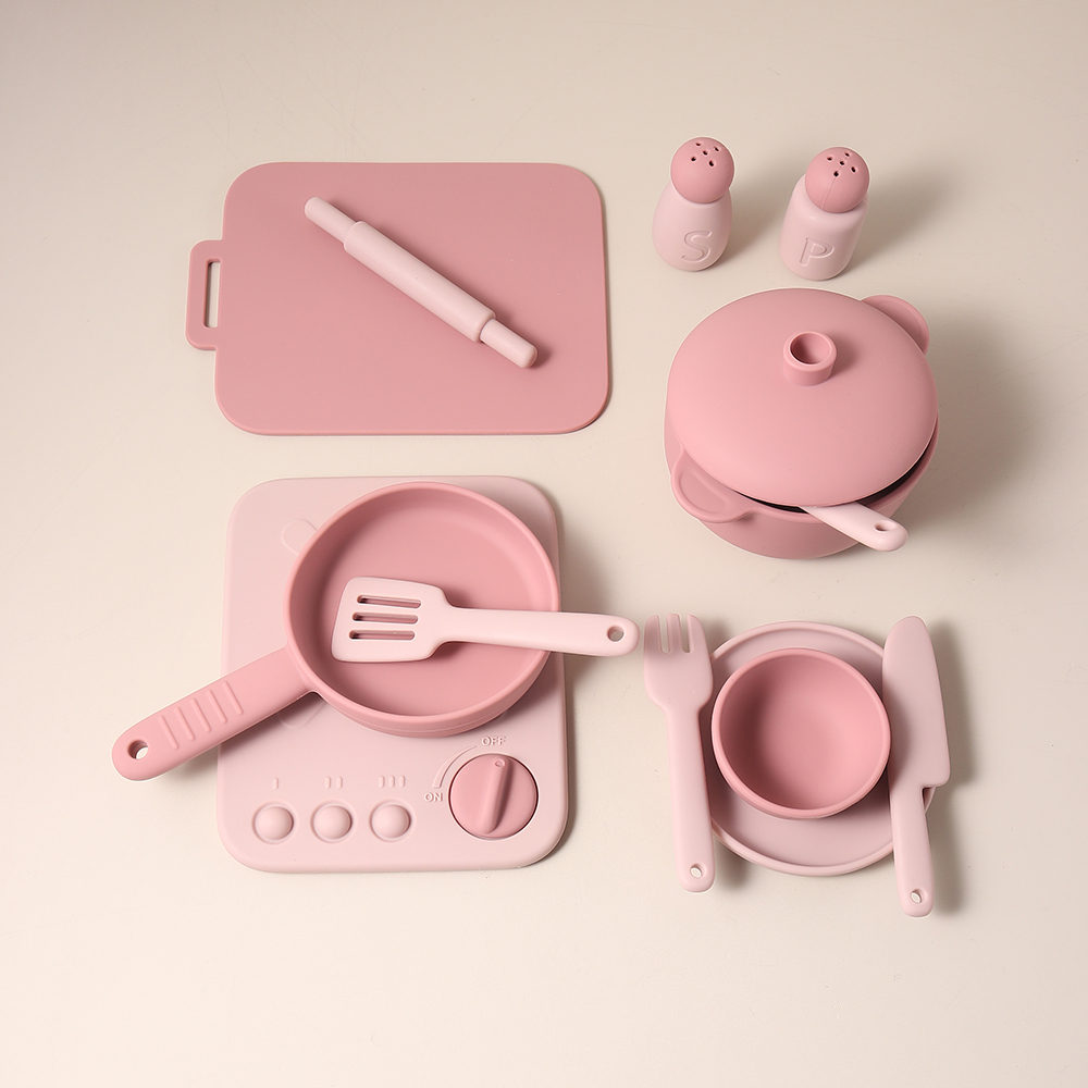Kids Outdoor Kitchen Set - 13-delige siliconen kookset speelgoed, rollenspel keukengerei,