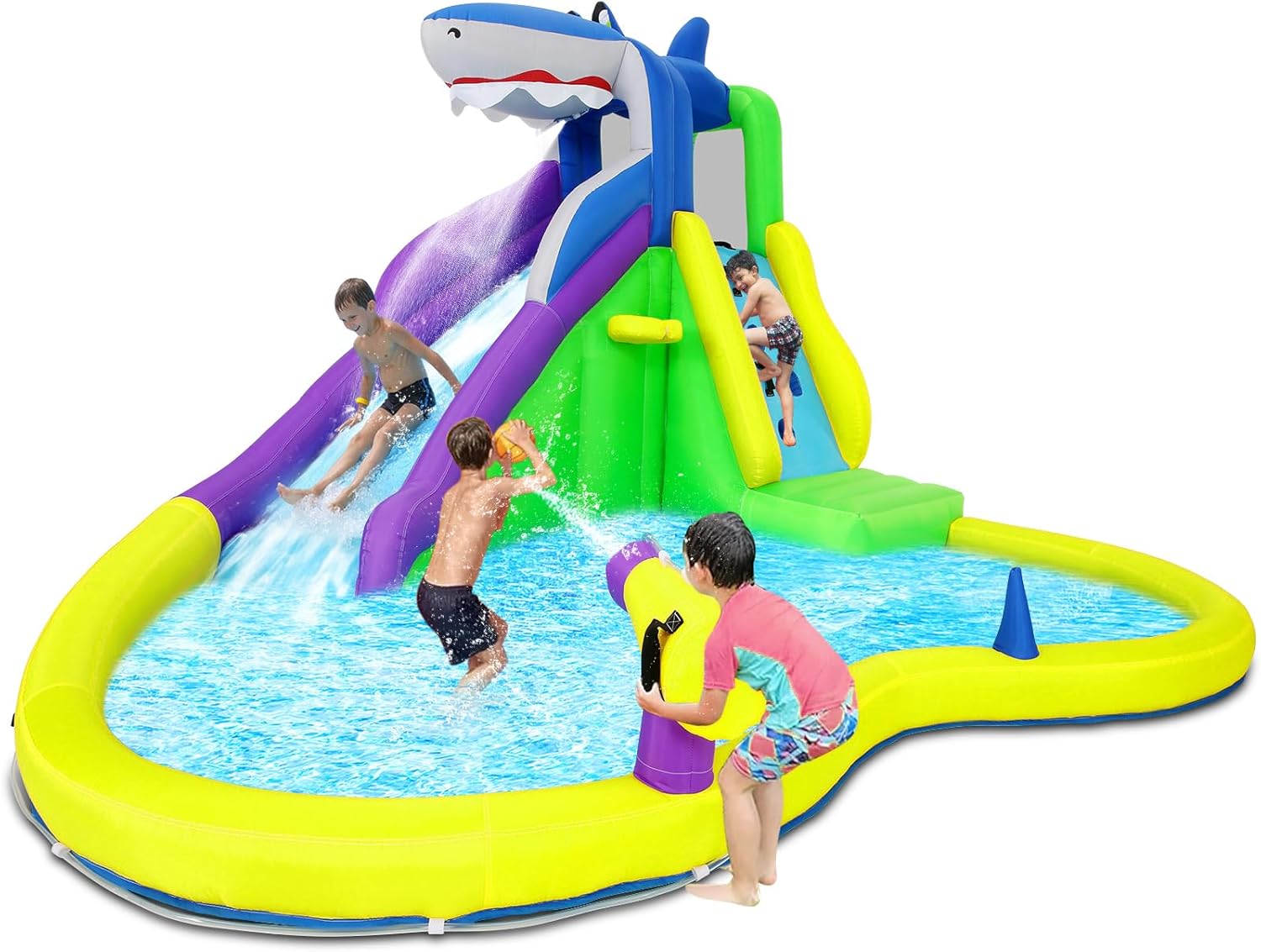 Play Kids Outdoor - 13x14FT Opblaasbare springkasteel met waterglijbaan, klimwand,