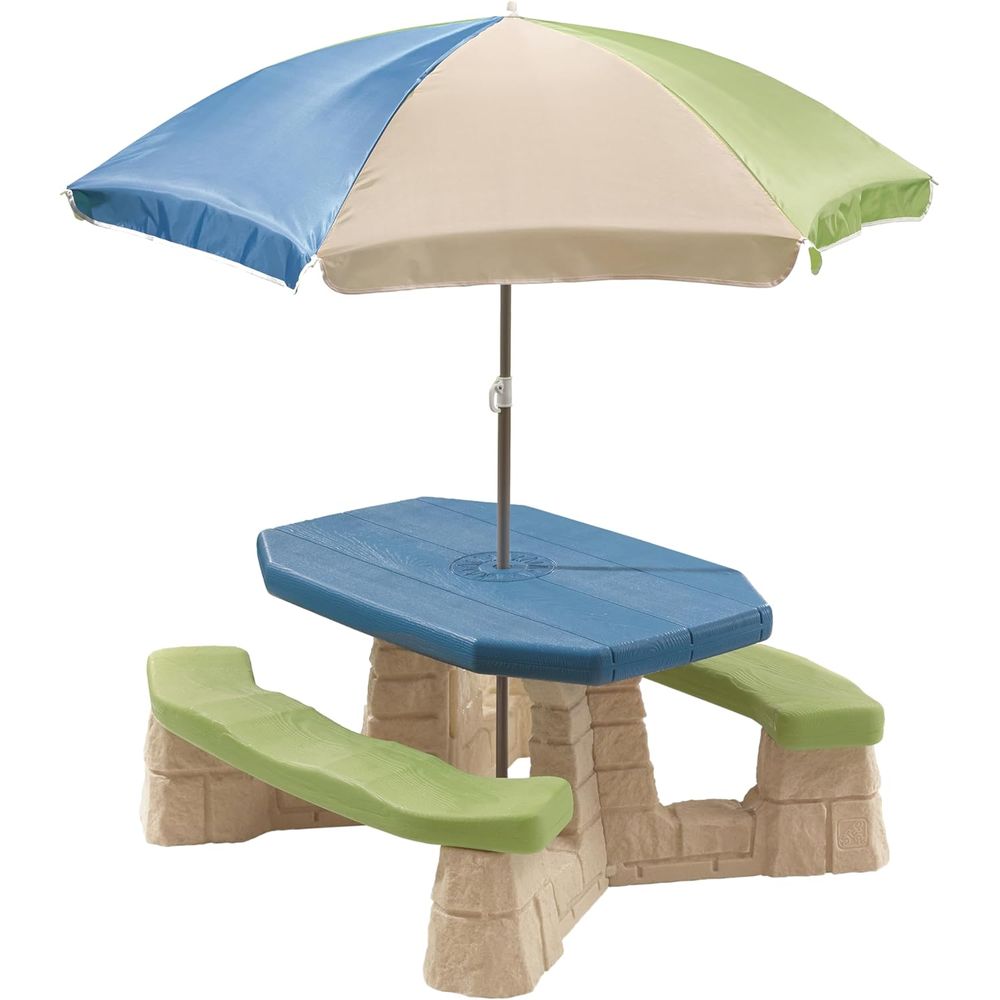 Kids Outdoor Table With Umbrella - Naturally Playul kinderpicknicktafel met afneembare parasol,