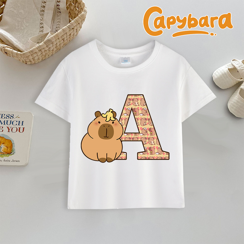Kids Outdoor Wear - Capibara T-shirt Letter A-Z Print Tops