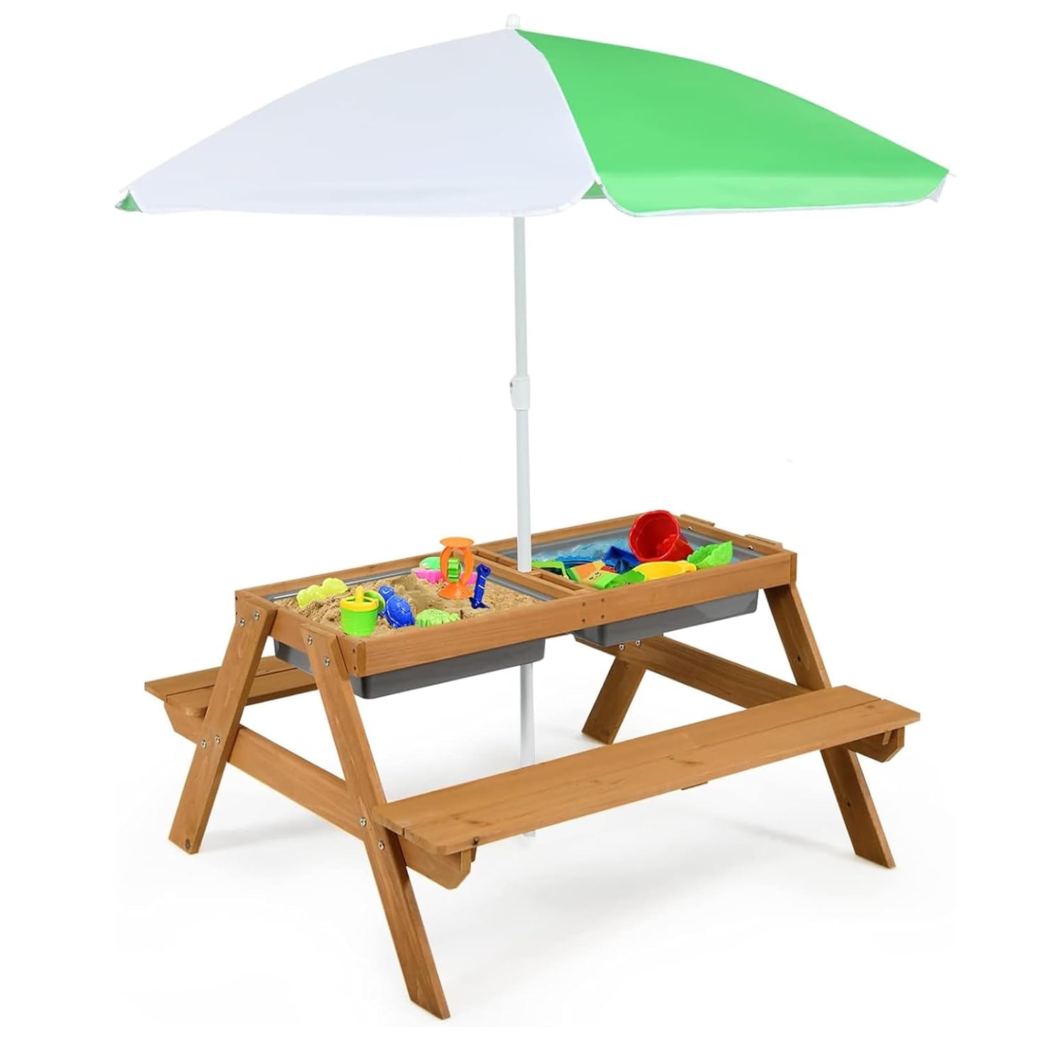 4-in-1 Cederhouten Kinderpickn - Kids Outdoor Table With Umbrella recensie en prijs
