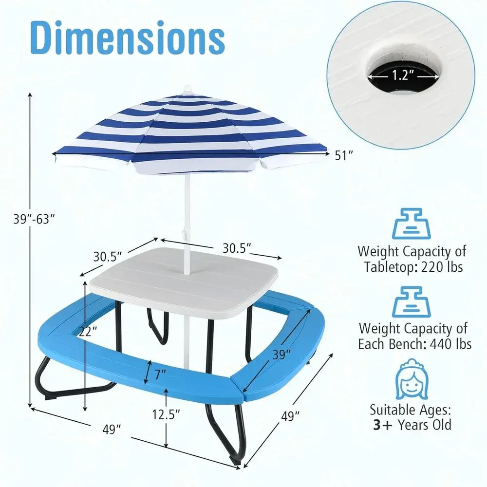 8-persoons picknicktafel voor  - Kids Outdoor Table With Umbrella recensie en prijs