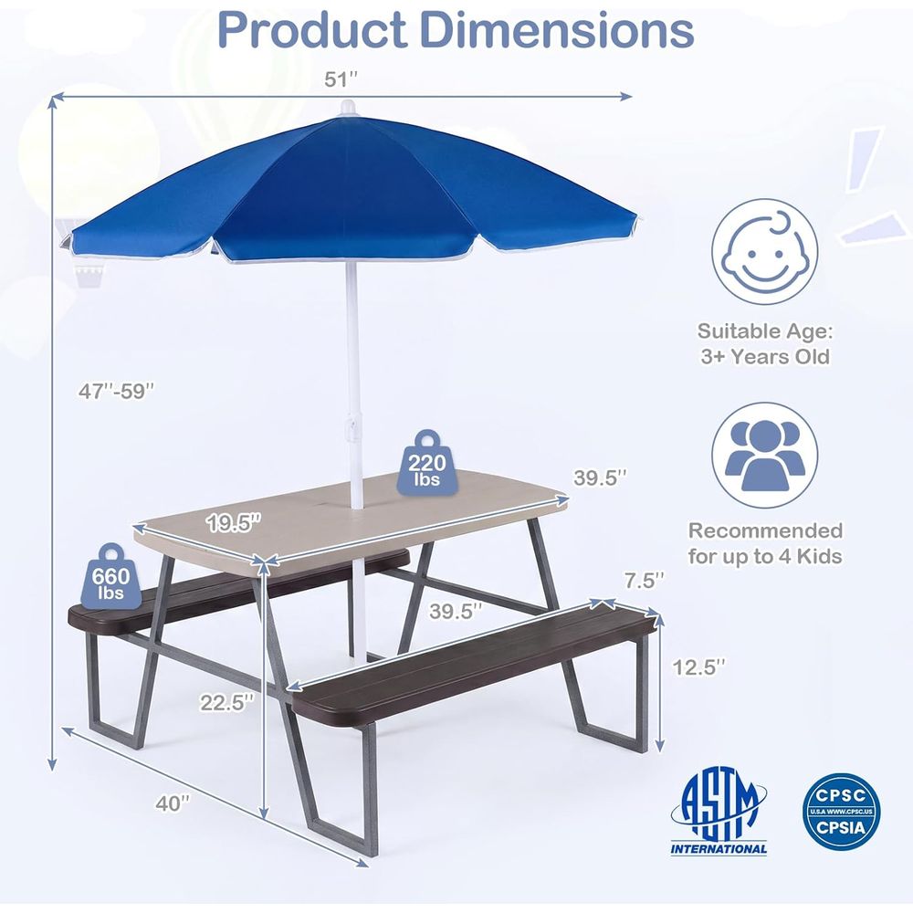 Picknicktafel voor kinderen, b - Kids Outdoor Table With Umbrella recensie en prijs