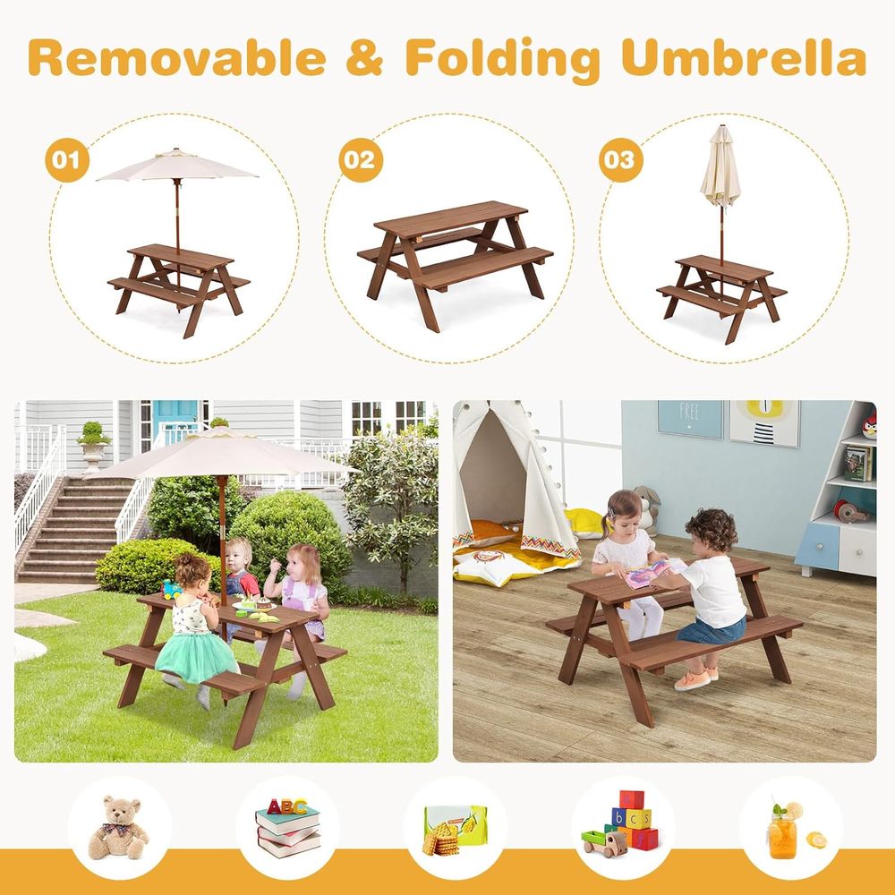 Picknicktafel voor kinderen, h - Kids Outdoor Table With Umbrella recensie en prijs
