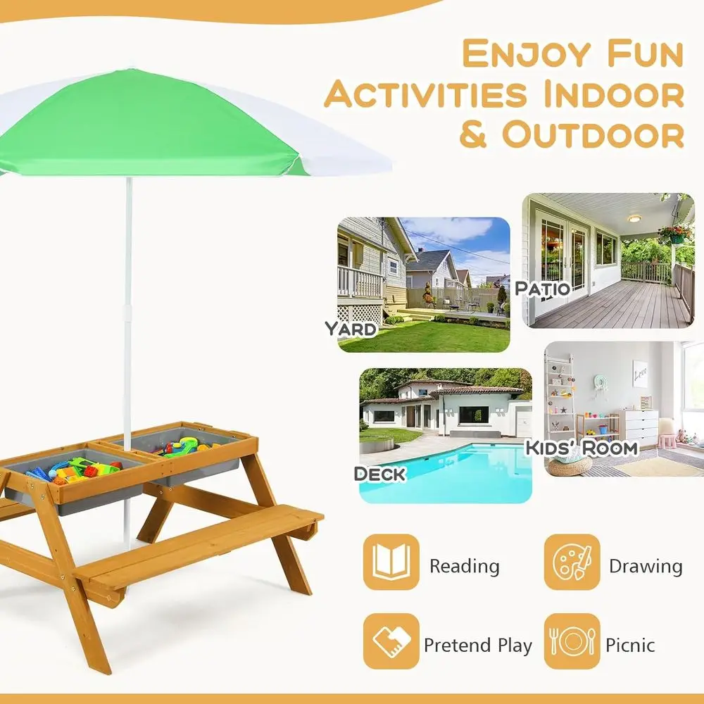 3-in-1 in hoogte verstelbare k - Kids Outdoor Table With Umbrella recensie en prijs