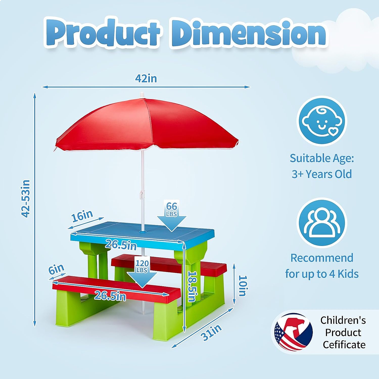 JOYMOR Kinderpicknicktafel met - Kids Outdoor Table With Umbrella recensie en prijs