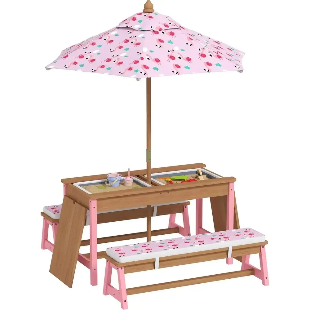 Houten picknicktafelset met pa - Kids Outdoor Table With Umbrella recensie en prijs