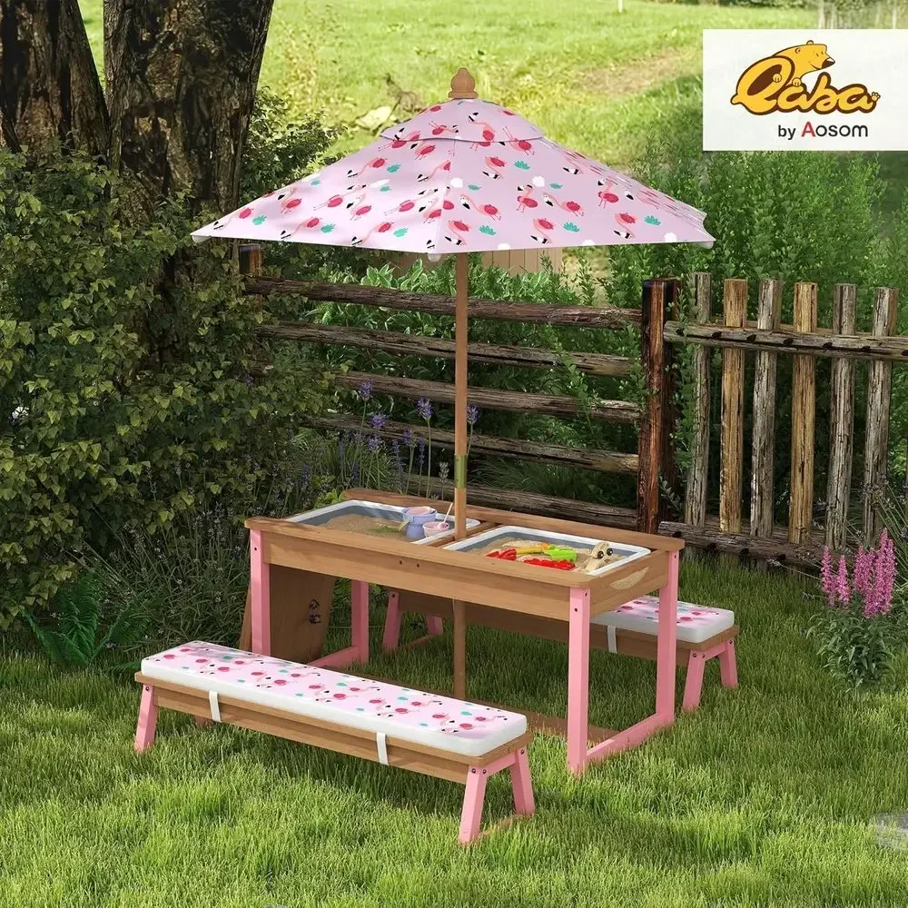Houten picknicktafelset met pa - Kids Outdoor Table With Umbrella recensie en prijs