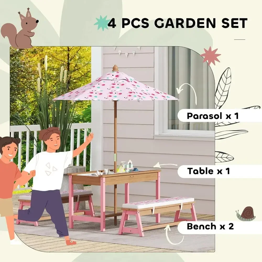 Houten picknicktafelset met pa - Kids Outdoor Table With Umbrella recensie en prijs