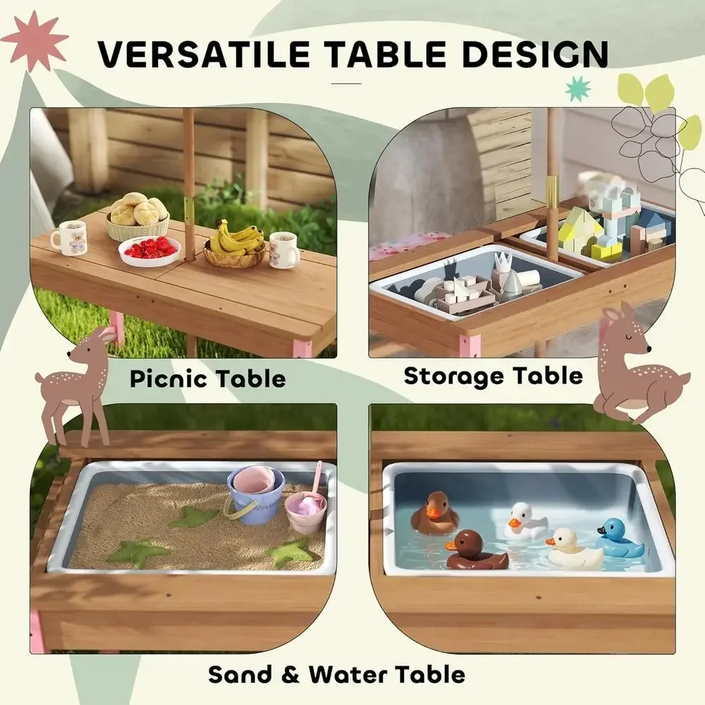 Houten picknicktafelset met pa - Kids Outdoor Table With Umbrella recensie en prijs