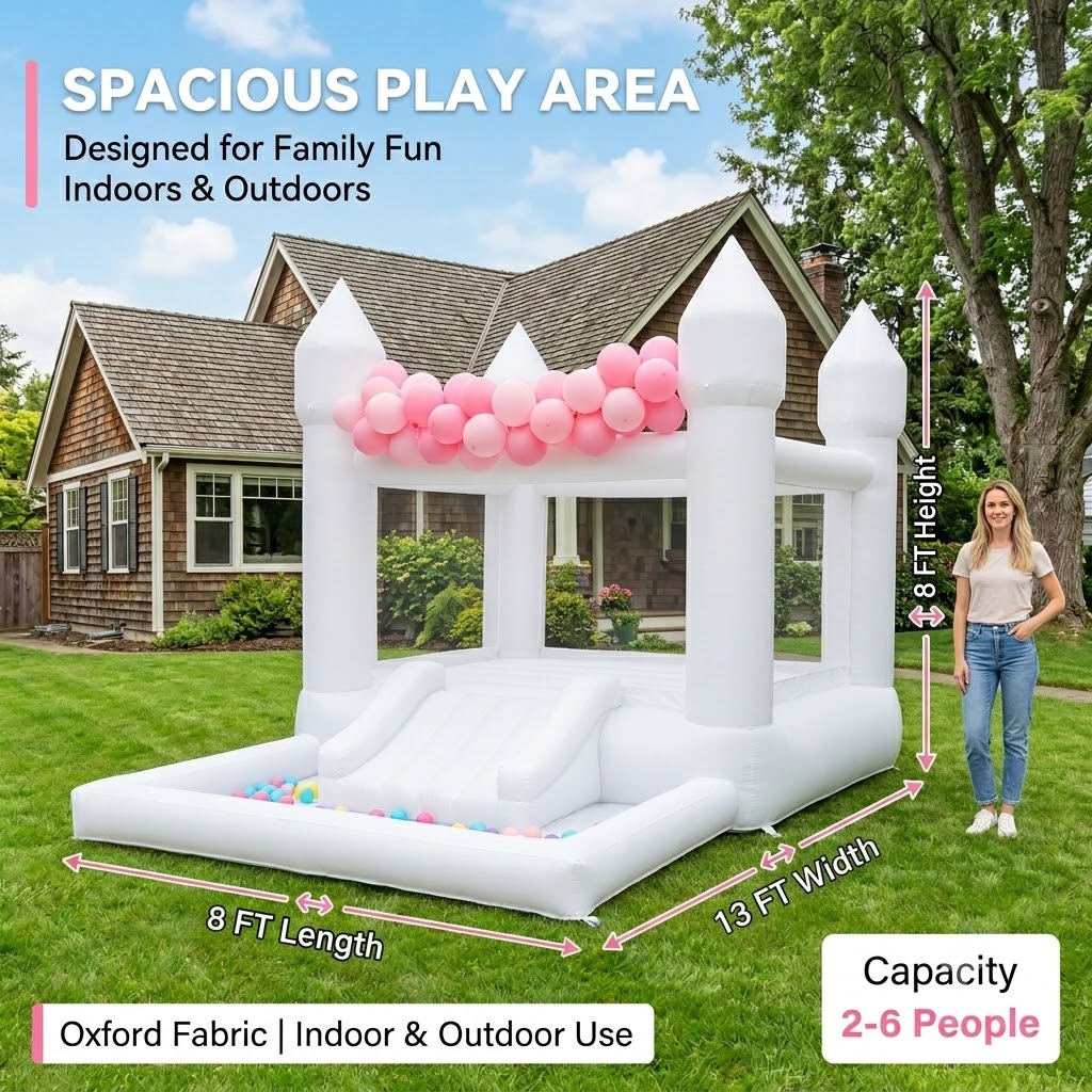 Opblaasbare witte springkastee - Kids Outdoor Wendy House recensie en prijs