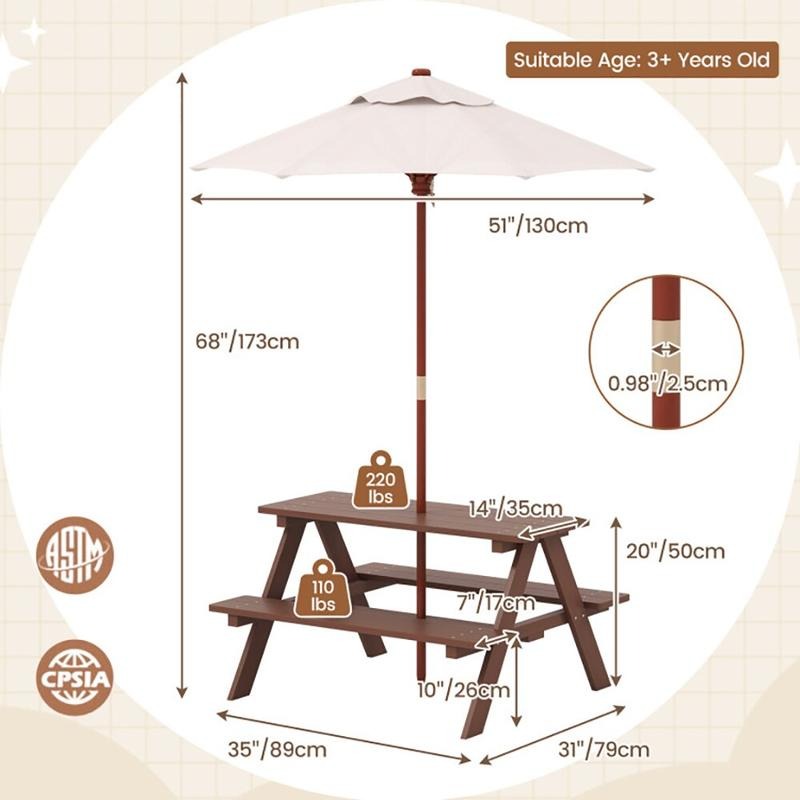 Buiten picknicktafelset voor 4 - Kids Outdoor Table With Umbrella recensie en prijs