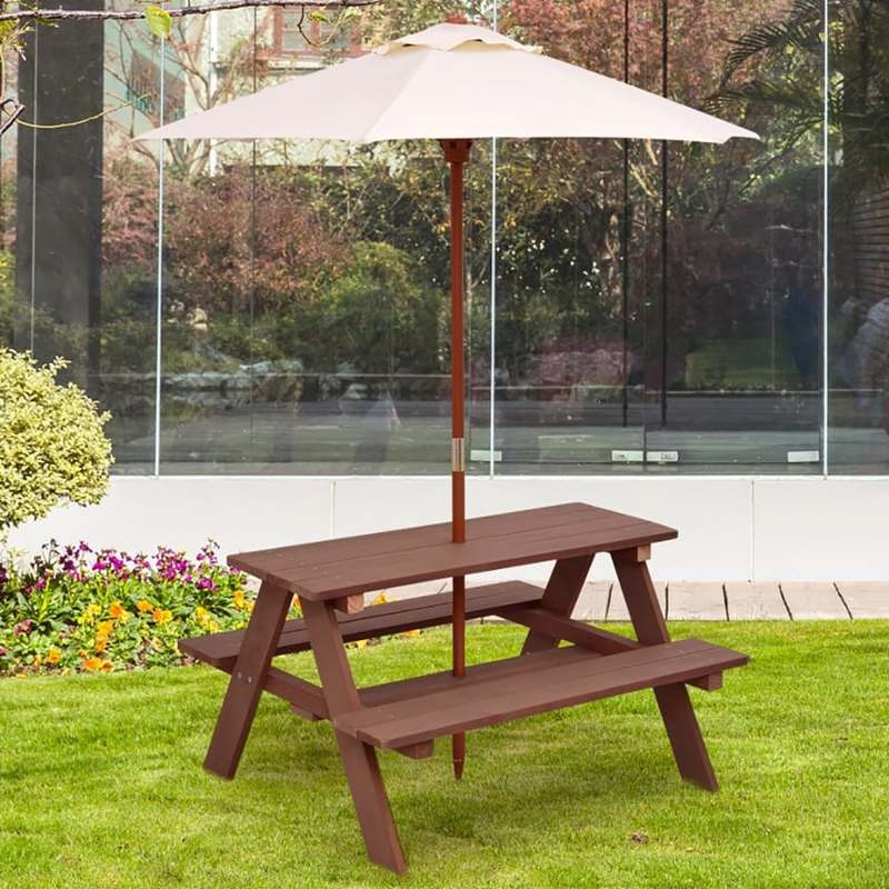 Buiten picknicktafelset voor 4 - Kids Outdoor Table With Umbrella recensie en prijs