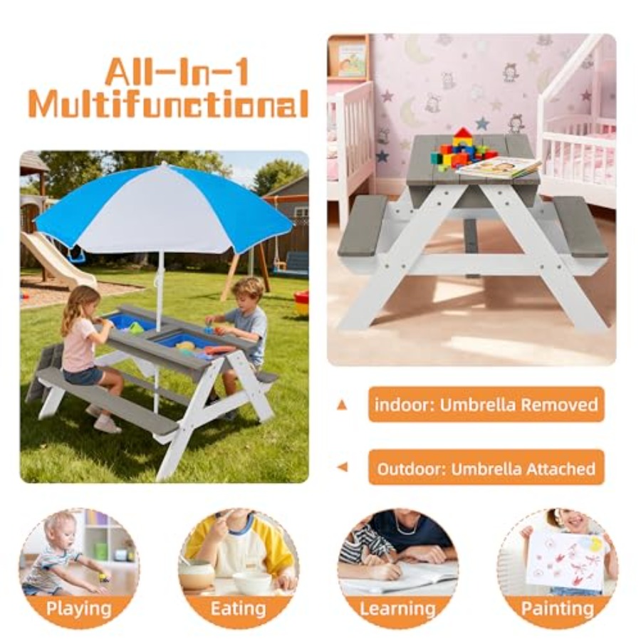 Buiten patio picknicktafel voo - Kids Outdoor Table With Umbrella recensie en prijs