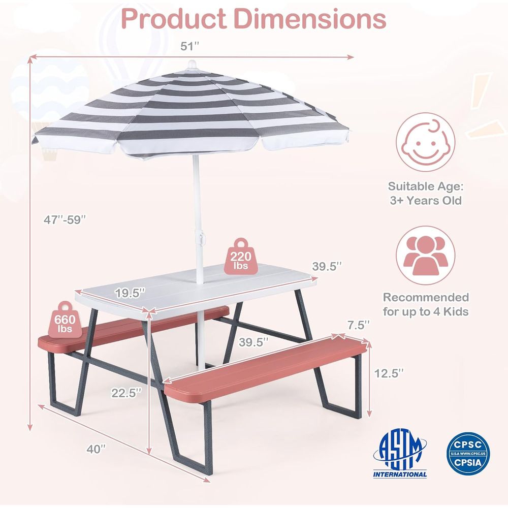 Picknicktafel voor kinderen, b - Kids Outdoor Table With Umbrella recensie en prijs